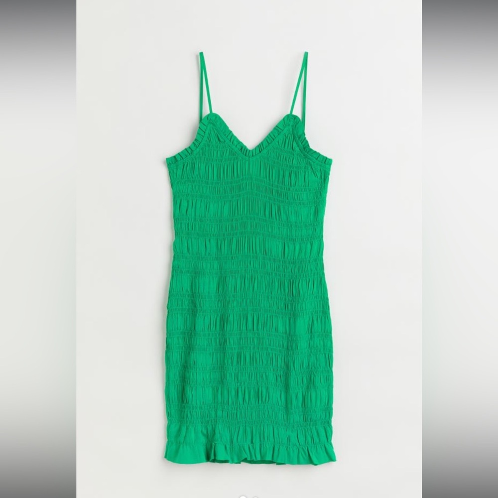 H&M Smocked green mini dress